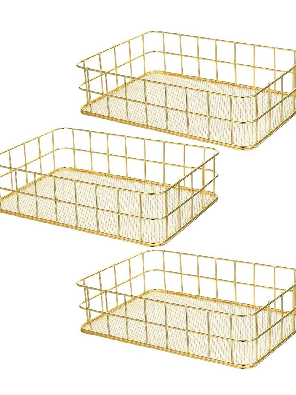 Gold Wire Mesh Storage Basket - Set of 3